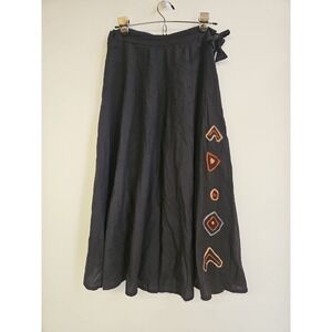 Leopards & Roses Black Wide Leg Capri Pants Size M Embroidered Artsy Lagenlook